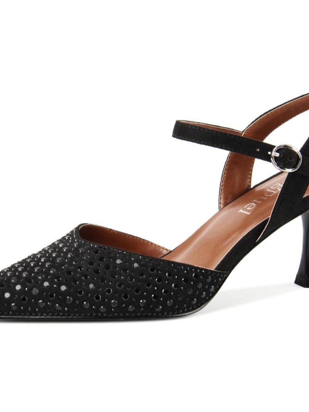 Women's Black Rhinestone Kitten Heels Slingback Heels Dressy Pumps Ankle Strap